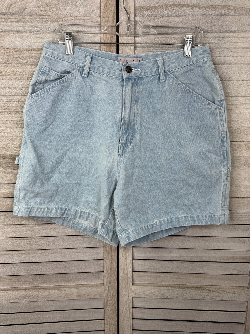 REAL COMFORT Vintage 90's/Y2K High Rise Carpenter Style Mom Shorts Light Wash-14